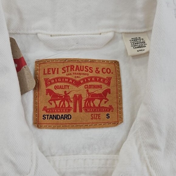 NEW Levi's Jacket Men's Size S White Denim Trucker Biker Jacket 723340292 NWT - Picture 6 of 15